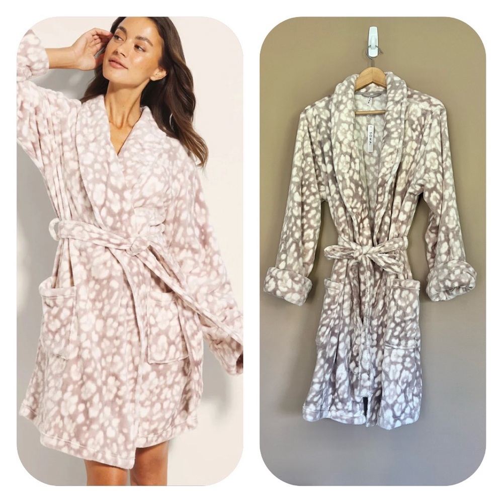 {Soma} Plush Short Robe in Jaguar Sport Silver Taupe - Womens L / XL - NWT